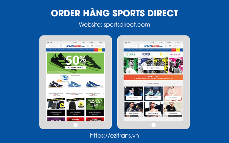 Tự order hàng Sports Direct thông qua website sportsdirect.com