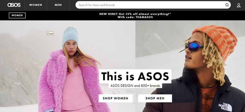 Asos.com là trang web order hàng thời trang top2 UK