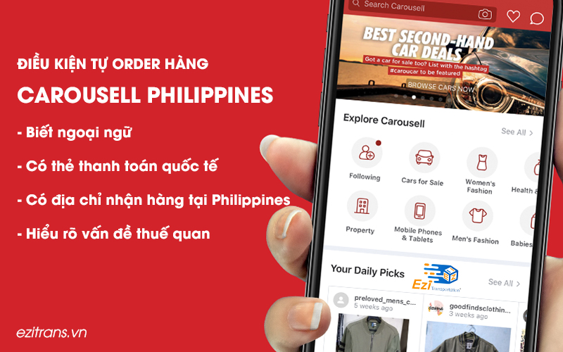 Điều kiện tự order hàng Carousell Philippines