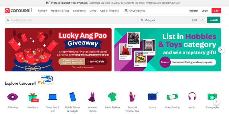 Giao diện Website Carousell Malaysia