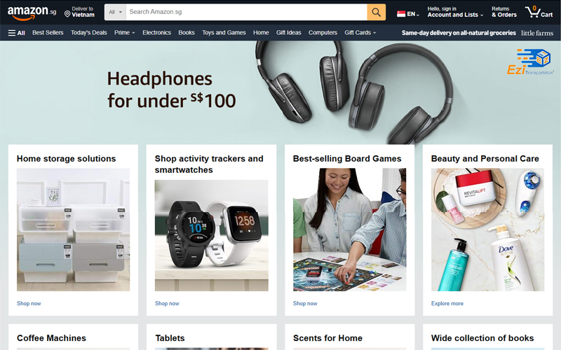 Giao diện trang web Amazon Singapore