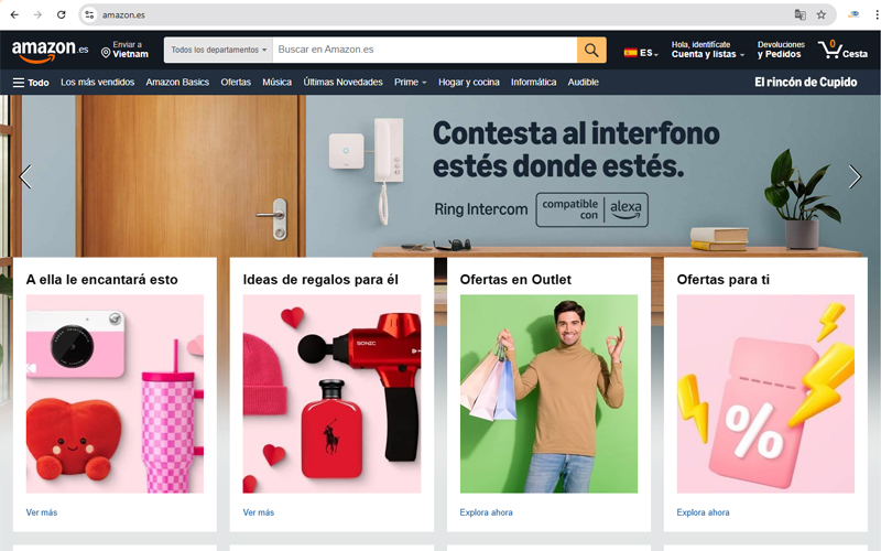 Giao diện trang web Amazon.es