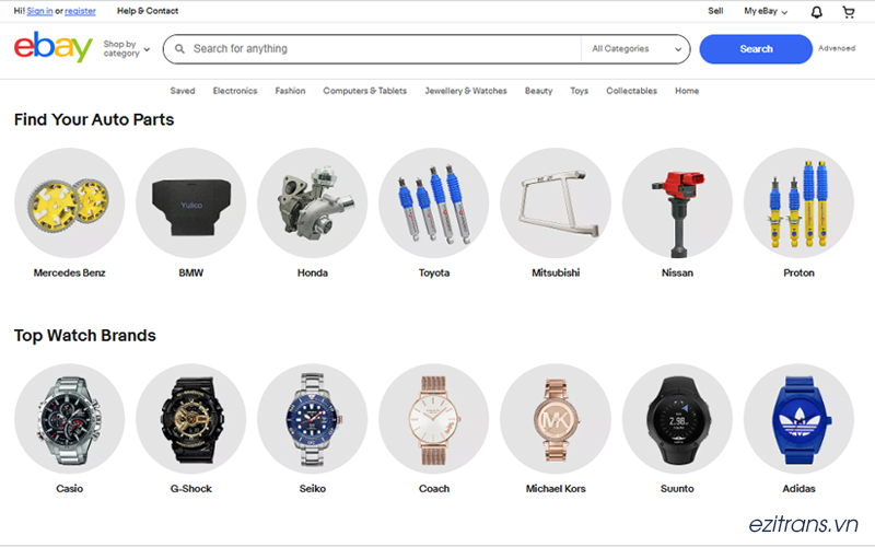Giao diện website eBay Malaysia