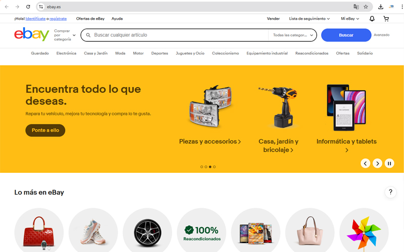 Giao diện trang web ebay.es - eBay Tây Ban Nha