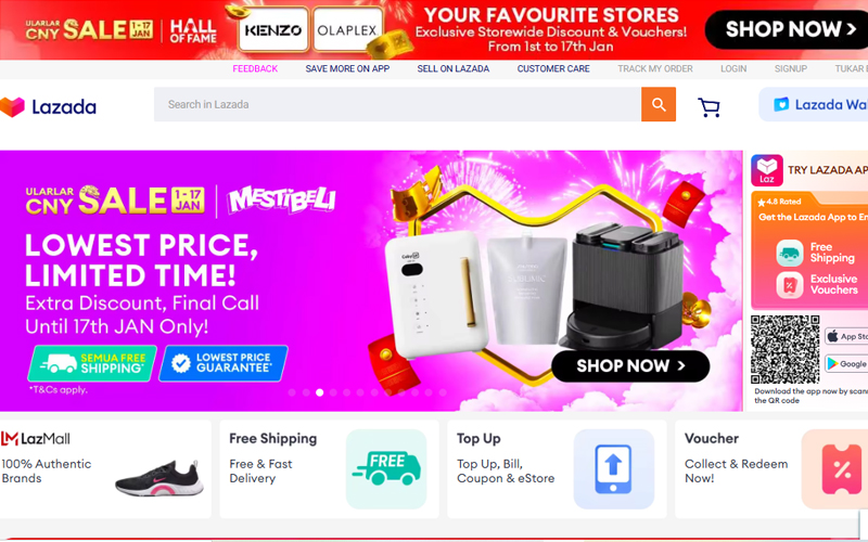 Giao diện trang web Lazada.com.my