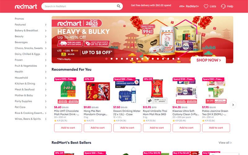 Giao diện trang web RedMart trên Lazada Singapore