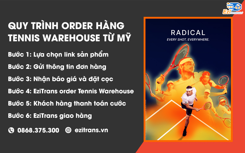 Quy trình order hàng Tennis Warehouse về Việt Nam tại EziTrans