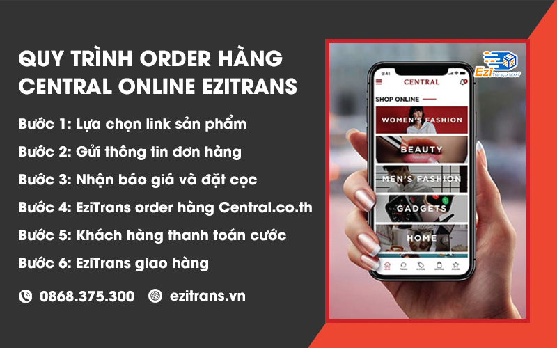 Quy trình order hàng Central Online từ Thái Lan về Việt Nam tại EziTrans
