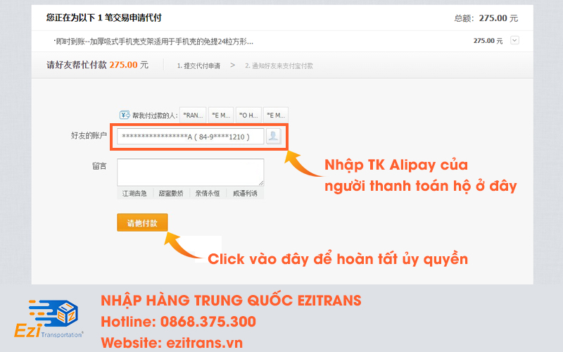 Nhập thông tin người thanh toán hộ