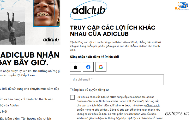 Đăng ký tài khoản Adidas.jp Đăng ký tài khoản Adidas.jp