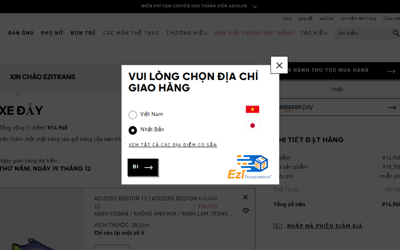 Lựa chọn địa chỉ giao hàng Lựa chọn địa chỉ giao hàng
