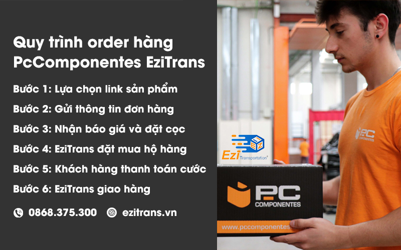 Quy trình order hàng PcComponentes từ Tây Ban Nha về Việt Nam tại EziTrans Quy trình order hàng PcComponentes từ Tây Ban Nha về Việt Nam tại EziTrans