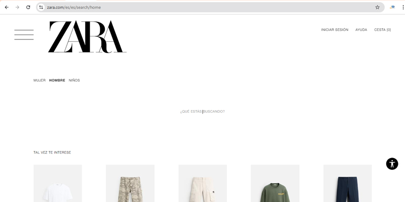 Tìm kiếm sản phẩm trên web Zara Tây Ban Nha
