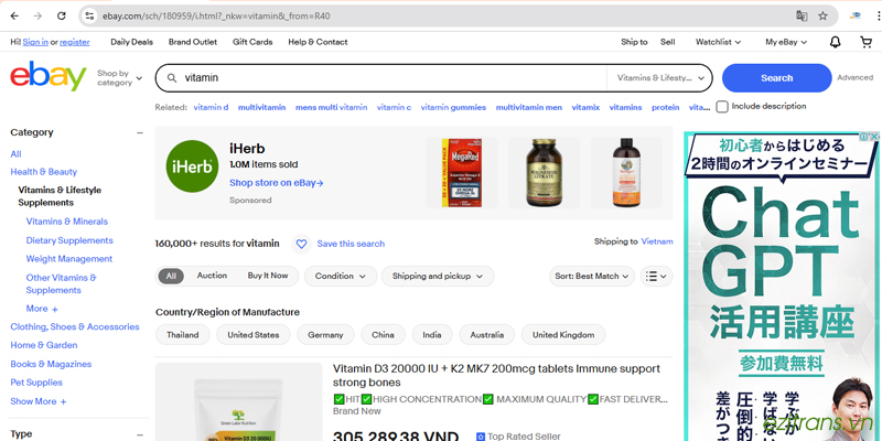 Đặt mua thực phẩm chức năng Mỹ trên eBay