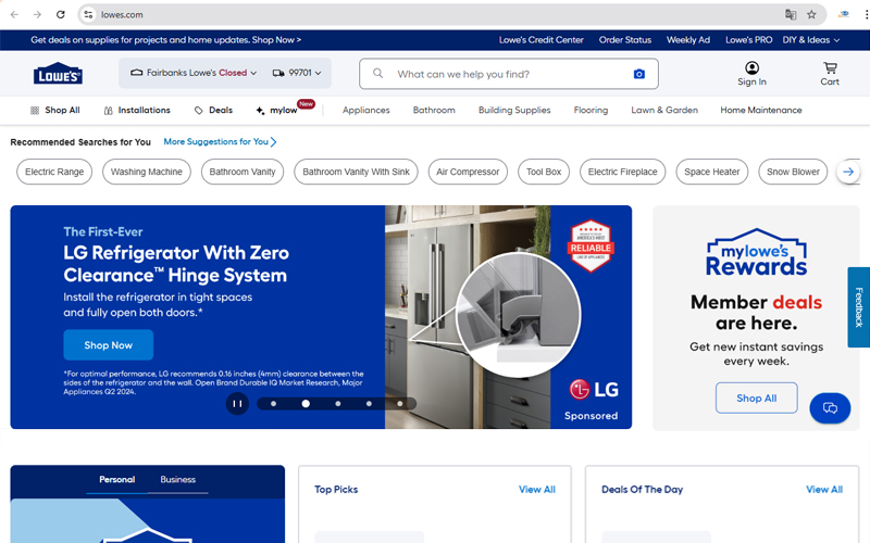 Giao diện trang web lowes.com Giao diện trang web lowes.com