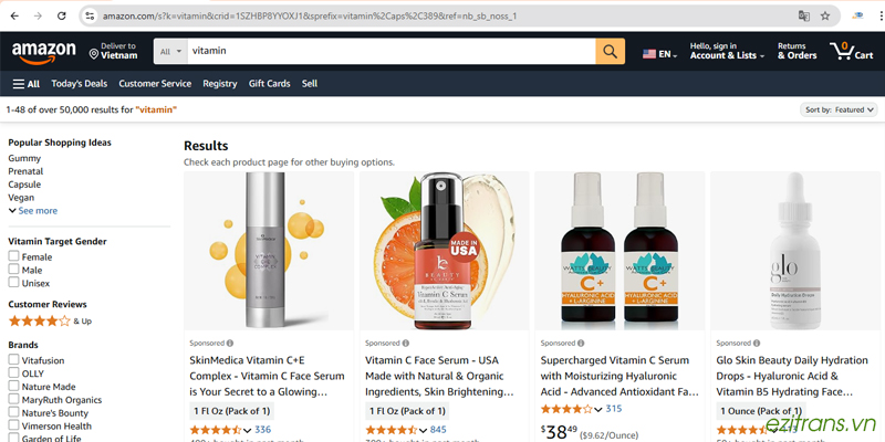 Order thực phẩm chức năng Mỹ trên Amazon