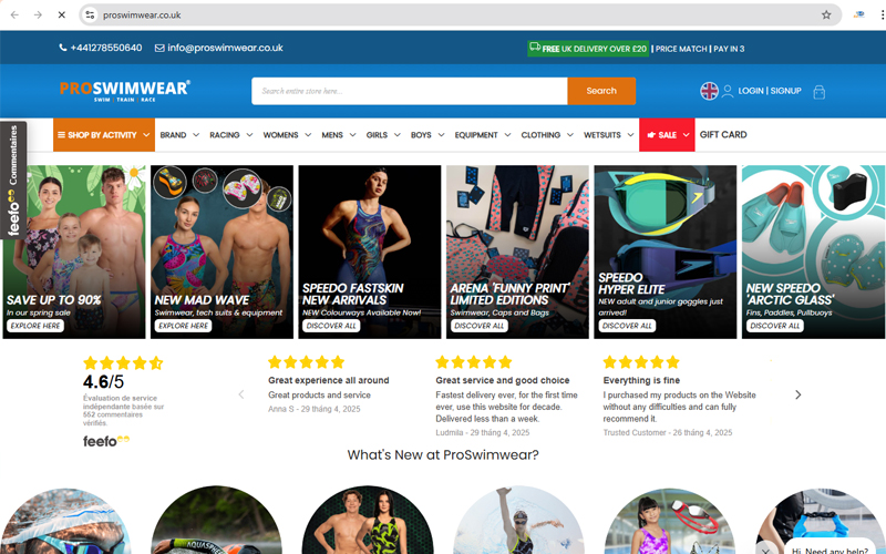 ProSwimwear là một trang web chuyên cung cấp đồ bơi và phụ kiện cho các vận động viên bơi lội của UK