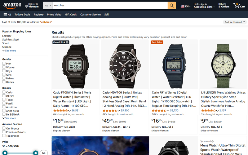 Mua đồng hồ trên Amazon mang lại cho khách hàng nhiều lợi ích