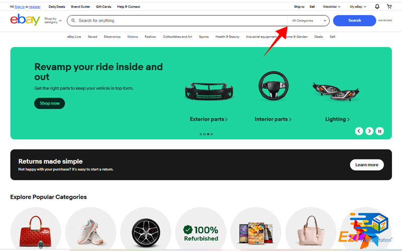 Tìm kiếm sản phẩm cần mua trên eBay